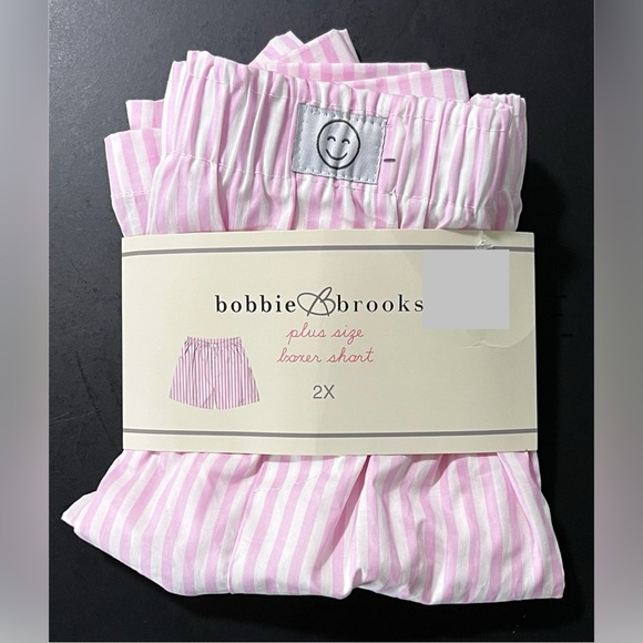 Bobbie Brooks 100% Cotton Pink and White Striped Plus Size Boxer Shorts - Cozy - Picture 2 of 7